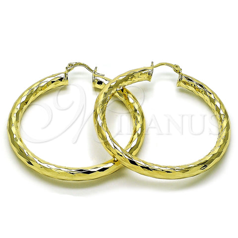 Oro Laminado Large Hoop, Gold Filled Style Hollow Design, Diamond Cutting Finish, Golden Finish, 02.213.0811.50