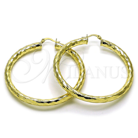 Oro Laminado Large Hoop, Gold Filled Style Hollow Design, Diamond Cutting Finish, Golden Finish, 02.213.0811.60