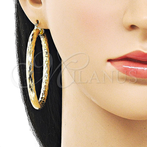 Gold Filled Hoop Earrings — Large Hoop Hollow Design Diamond Cutting 02. — alternate product view — SKU 159376 | Oro Laminado aretes de aro — Large Hoop Hollow diseño Diamond Cutting 02. — SKU 159376