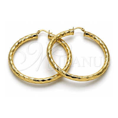 Oro Laminado Large Hoop, Gold Filled Style Hollow Design, Diamond Cutting Finish, Golden Finish, 02.213.0811.60