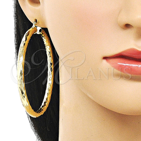 Gold Filled Hoop Earrings — Extra Large Hoop Hollow Design Diamond Cutting 02. — alternate product view — SKU 159377 | Oro Laminado aretes de aro — Extra Large Hoop Hollow diseño Diamond Cutting 02. — SKU 159377