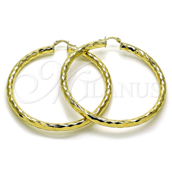 Gold Filled Hoop Earrings — Extra Large Hoop Hollow Design Diamond Cutting 02. — main product view — SKU 159377 | Oro Laminado aretes de aro — Extra Large Hoop Hollow diseño Diamond Cutting 02. — SKU 159377