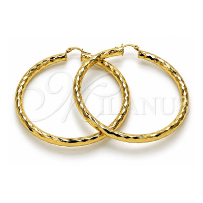 Oro Laminado Extra Large Hoop, Gold Filled Style Hollow Design, Diamond Cutting Finish, Golden Finish, 02.213.0811.70