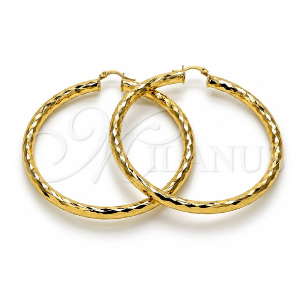 Oro Laminado Extra Large Hoop, Gold Filled Style Hollow Design, Diamond Cutting Finish, Golden Finish, 02.213.0811.70