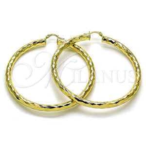 Gold Filled Hoop Earrings — Extra Large Hoop Hollow Design Diamond Cutting 02. — main product view — SKU 159377 | Oro Laminado aretes de aro — Extra Large Hoop Hollow diseño Diamond Cutting 02. — SKU 159377