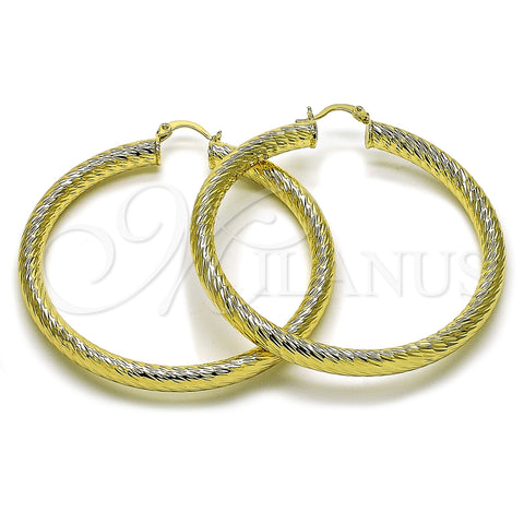 Oro Laminado Large Hoop, Gold Filled Style Hollow Design, Diamond Cutting Finish, Golden Finish, 02.170.0310.60