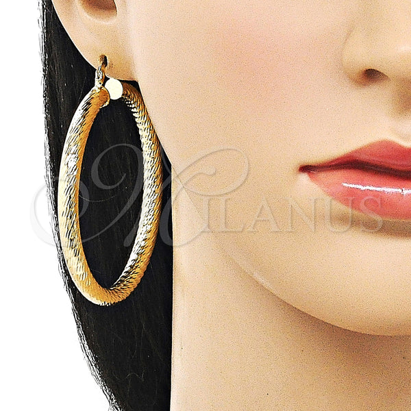 Gold Filled Hoop Earrings — Large Hoop Hollow Design Diamond Cutting 02. — alternate product view — SKU 159378 | Oro Laminado aretes de aro — Large Hoop Hollow diseño Diamond Cutting 02. — SKU 159378