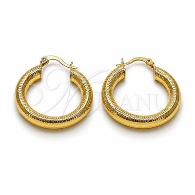 Oro Laminado Medium Hoop, Gold Filled Style Hollow Design, Diamond Cutting Finish, Golden Finish, 02.213.0812.30