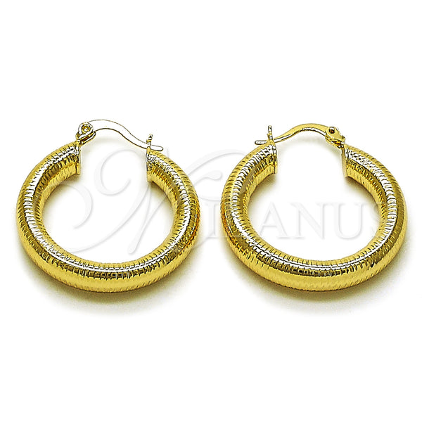 Gold Filled Hoop Earrings — Medium Hoop Hollow Design Diamond Cutting 02. — main product view — SKU 159379 | Oro Laminado aretes de aro — Medium Hoop Hollow diseño Diamond Cutting 02. — SKU 159379