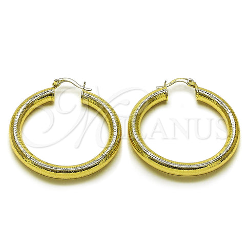 Oro Laminado Medium Hoop, Gold Filled Style Hollow Design, Diamond Cutting Finish, Golden Finish, 02.213.0812.40