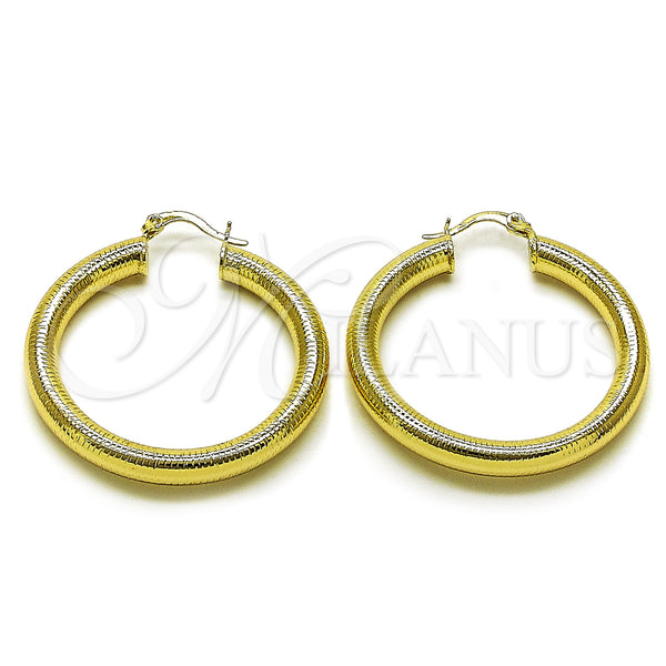 Oro Laminado Medium Hoop, Gold Filled Style Hollow Design, Diamond Cutting Finish, Golden Finish, 02.213.0812.40