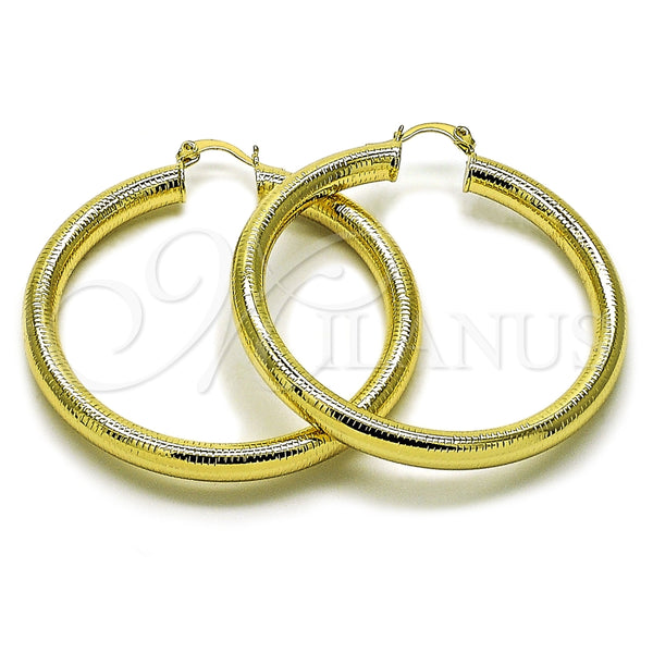 Oro Laminado Large Hoop, Gold Filled Style Hollow Design, Diamond Cutting Finish, Golden Finish, 02.213.0812.50