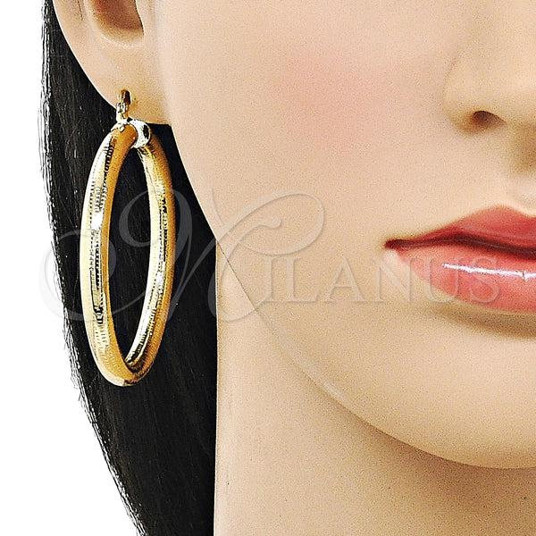 Gold Filled Hoop Earrings — Large Hoop Hollow Design Diamond Cutting 02. — alternate product view — SKU 159381 | Oro Laminado aretes de aro — Large Hoop Hollow diseño Diamond Cutting 02. — SKU 159381
