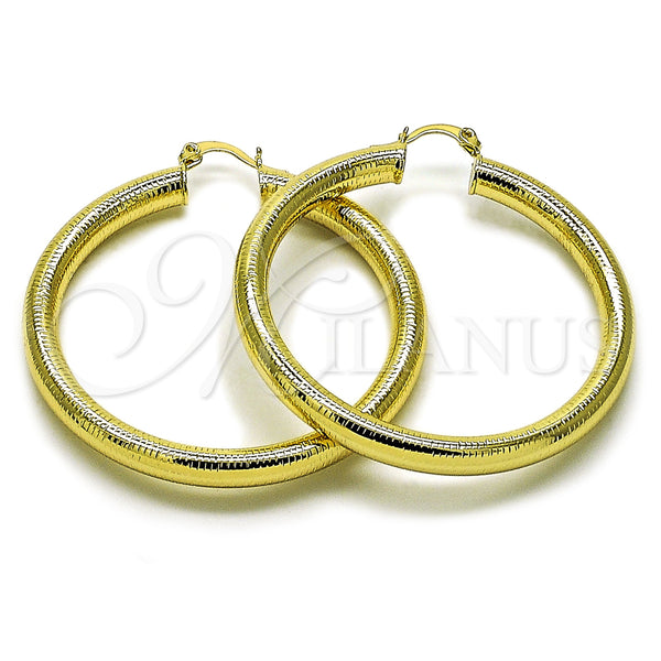 Gold Filled Hoop Earrings — Large Hoop Hollow Design Diamond Cutting 02. — main product view — SKU 159381 | Oro Laminado aretes de aro — Large Hoop Hollow diseño Diamond Cutting 02. — SKU 159381