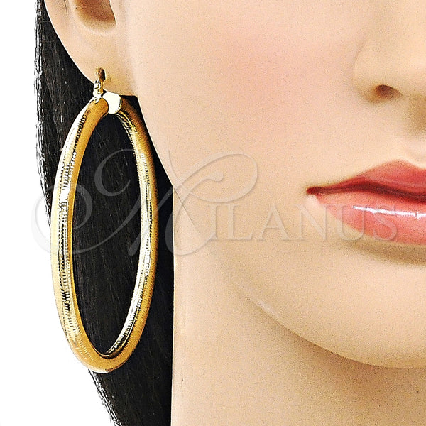 Gold Filled Hoop Earrings — Extra Large Hoop Hollow Design Diamond Cutting 02. — alternate product view — SKU 159382 | Oro Laminado aretes de aro — Extra Large Hoop Hollow diseño Diamond Cutting 02. — SKU 159382