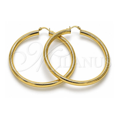 Oro Laminado Extra Large Hoop, Gold Filled Style Hollow Design, Diamond Cutting Finish, Golden Finish, 02.213.0812.70
