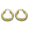 Oro Laminado Medium Hoop, Gold Filled Style Hollow Design, Diamond Cutting Finish, Tricolor, 02.213.0311.1.30