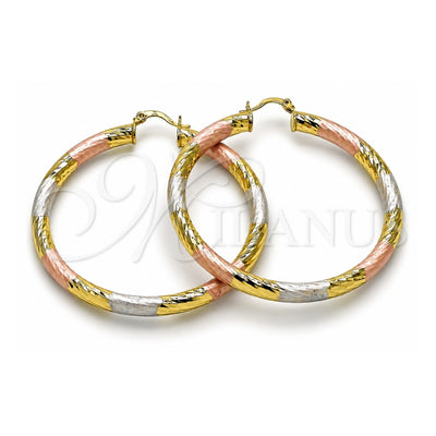 Oro Laminado Large Hoop, Gold Filled Style Hollow Design, Diamond Cutting Finish, Tricolor, 02.213.0311.1.60
