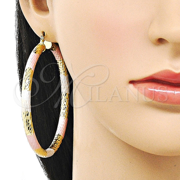 Gold Filled Hoop Earrings — Extra Large Hoop Hollow Design Diamond Cutting Tricolor — alternate product view — SKU 159387 | Oro Laminado aretes de aro — Extra Large Hoop Hollow diseño Diamond Cutting Tricolor — SKU 159387