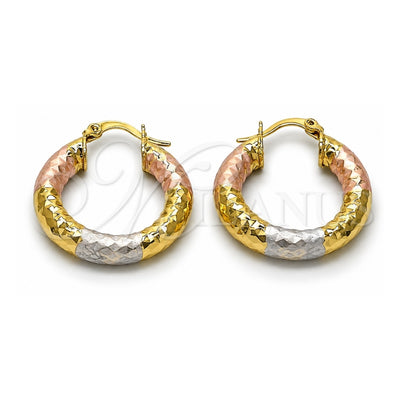 Oro Laminado Medium Hoop, Gold Filled Style Hollow Design, Diamond Cutting Finish, Tricolor, 02.213.0312.1.25