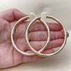 Oro Laminado Extra Large Hoop, Gold Filled Style Hollow Design, Diamond Cutting Finish, Tricolor, 02.213.0312.1.70