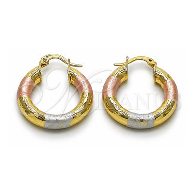 Oro Laminado Medium Hoop, Gold Filled Style Hollow Design, Diamond Cutting Finish, Tricolor, 02.213.0313.1.25
