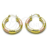 Oro Laminado Medium Hoop, Gold Filled Style Hollow Design, Diamond Cutting Finish, Tricolor, 02.213.0313.1.30