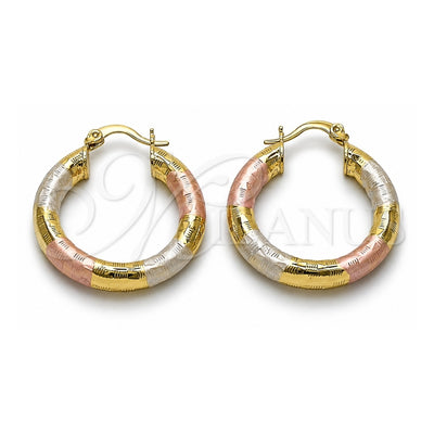 Oro Laminado Medium Hoop, Gold Filled Style Hollow Design, Diamond Cutting Finish, Tricolor, 02.213.0313.1.30
