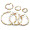 Oro Laminado Medium Hoop, Gold Filled Style Hollow Design, Diamond Cutting Finish, Tricolor, 02.213.0313.1.30