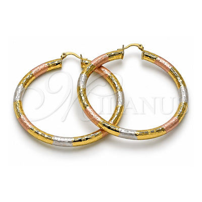 Oro Laminado Large Hoop, Gold Filled Style Hollow Design, Diamond Cutting Finish, Tricolor, 02.213.0313.1.60