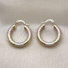 Oro Laminado Small Hoop, Gold Filled Style Hollow Design, Diamond Cutting Finish, Tricolor, 02.170.0310.1.25