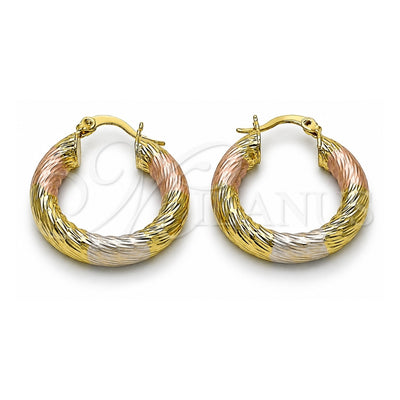Oro Laminado Small Hoop, Gold Filled Style Hollow Design, Diamond Cutting Finish, Tricolor, 02.170.0310.1.25