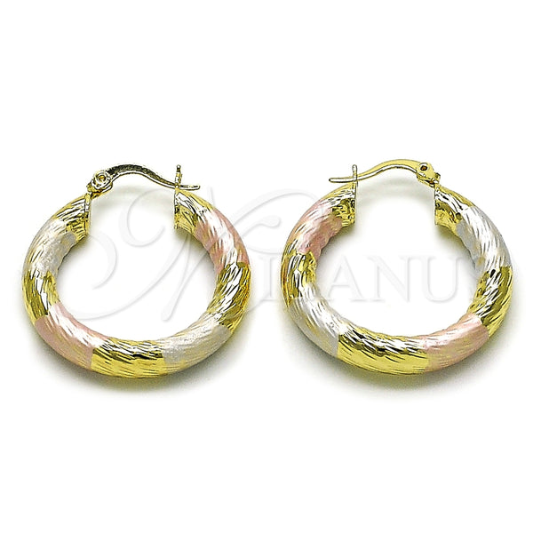 Oro Laminado Medium Hoop, Gold Filled Style Hollow Design, Diamond Cutting Finish, Tricolor, 02.170.0310.1.30