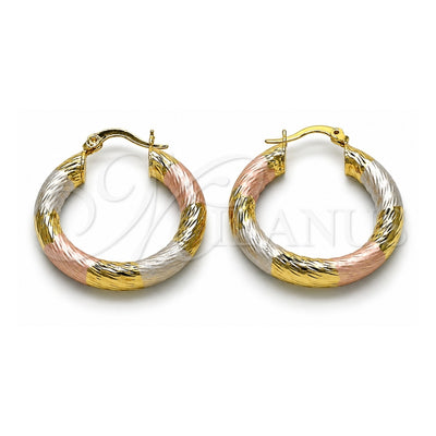 Oro Laminado Medium Hoop, Gold Filled Style Hollow Design, Diamond Cutting Finish, Tricolor, 02.170.0310.1.30
