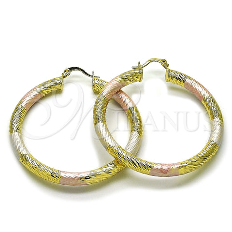 Oro Laminado Large Hoop, Gold Filled Style Hollow Design, Diamond Cutting Finish, Tricolor, 02.170.0310.1.50