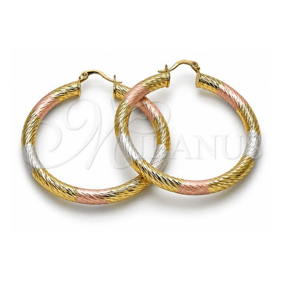 Oro Laminado Large Hoop, Gold Filled Style Hollow Design, Diamond Cutting Finish, Tricolor, 02.170.0310.1.50