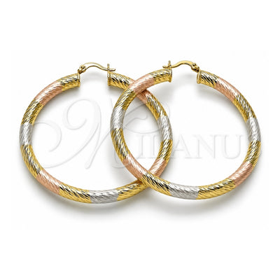 Oro Laminado Large Hoop, Gold Filled Style Hollow Design, Diamond Cutting Finish, Tricolor, 02.170.0310.1.60