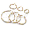 Oro Laminado Large Hoop, Gold Filled Style Hollow Design, Diamond Cutting Finish, Tricolor, 02.170.0310.1.60