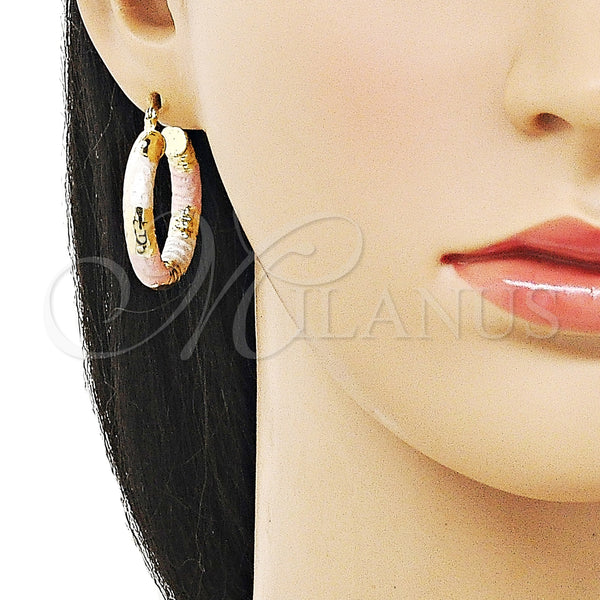 Gold Filled Hoop Earrings — Medium Hoop Hollow Design Diamond Cutting Tricolor 02. — alternate product view — SKU 159406 | Oro Laminado aretes de aro — Medium Hoop Hollow diseño Diamond Cutting Tricolor 02. — SKU 159406
