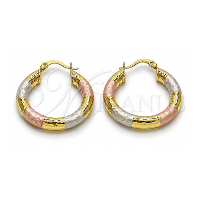 Oro Laminado Medium Hoop, Gold Filled Style Hollow Design, Diamond Cutting Finish, Tricolor, 02.213.0759.1.30