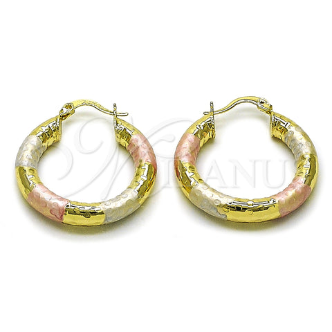Oro Laminado Medium Hoop, Gold Filled Style Hollow Design, Diamond Cutting Finish, Tricolor, 02.213.0759.1.30
