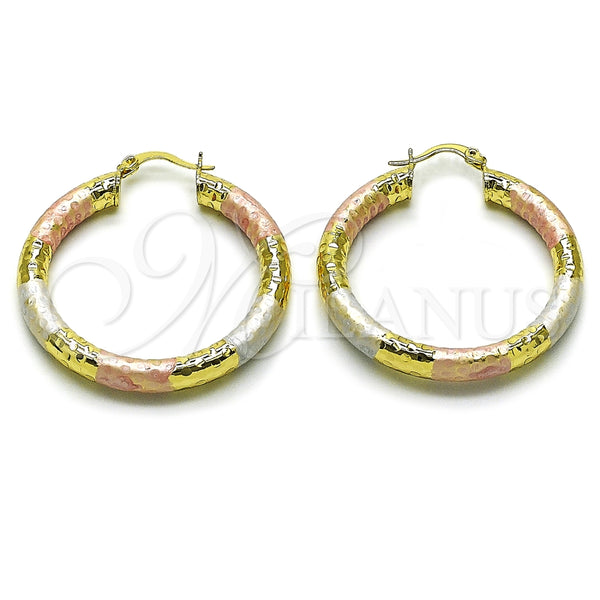 Oro Laminado Medium Hoop, Gold Filled Style Hollow Design, Diamond Cutting Finish, Tricolor, 02.213.0759.1.40