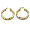 Oro Laminado Medium Hoop, Gold Filled Style Hollow Design, Diamond Cutting Finish, Tricolor, 02.213.0759.1.40