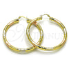 Oro Laminado Large Hoop, Gold Filled Style Hollow Design, Diamond Cutting Finish, Tricolor, 02.213.0813.60