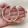 Oro Laminado Extra Large Hoop, Gold Filled Style Hollow Design, Diamond Cutting Finish, Tricolor, 02.213.0759.1.70