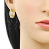 Oro Laminado Huggie Hoop, Gold Filled Style Twist Design, with White Cubic Zirconia, Polished, Golden Finish, 02.283.0243.20