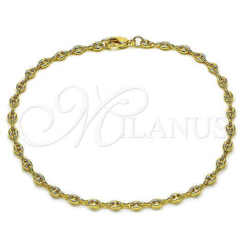 Oro Laminado Fancy Anklet, Gold Filled Style Puff Mariner Design, Polished, Golden Finish, 04.326.0005.10