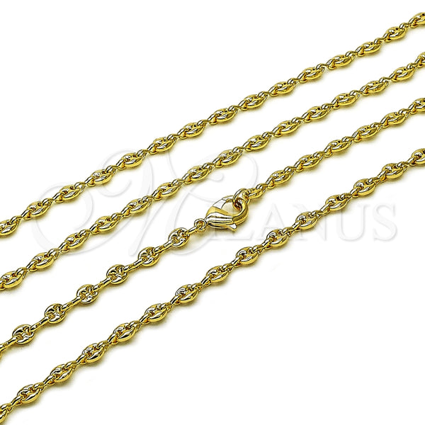 Oro Laminado Fancy Necklace, Gold Filled Style Puff Mariner Design, Polished, Golden Finish, 04.326.0005.22