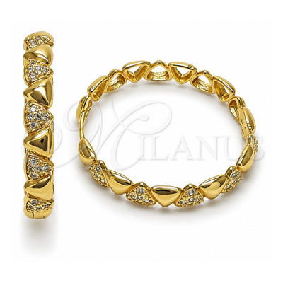 Oro Laminado Huggie Hoop, Gold Filled Style with White Micro Pave, Polished, Golden Finish, 02.204.0054.35