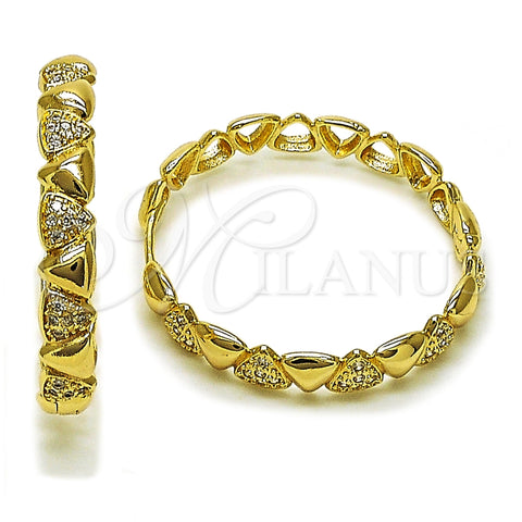 Oro Laminado Huggie Hoop, Gold Filled Style with White Micro Pave, Polished, Golden Finish, 02.204.0054.35
